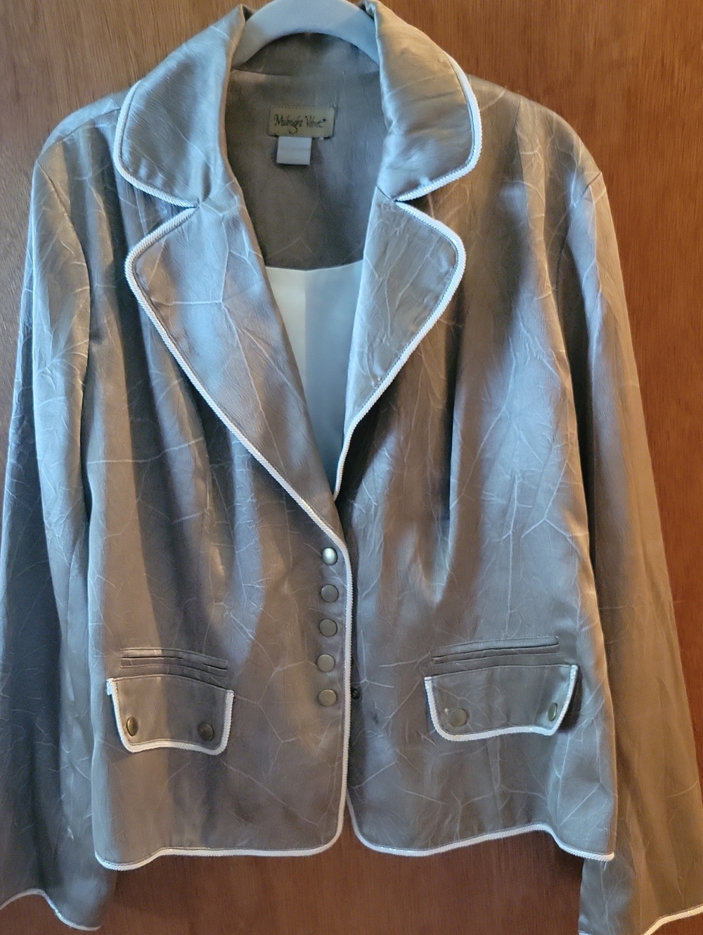 Midnight Velvet Taupe Blazer with White Piping